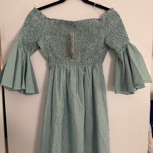 Green off the shoulder smocked dress